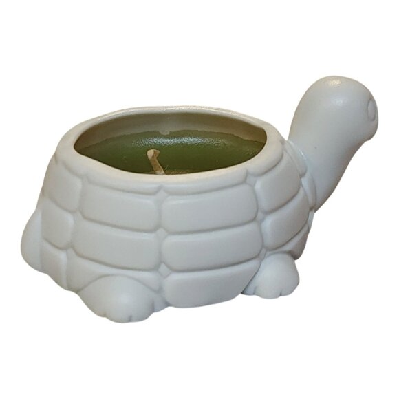 COTY 'Sweet Earth' Scented Candle in Porcelain TURTLE Holder WHITE GREEN Unused - Picture 3 of 8